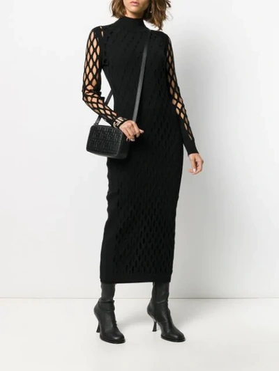 Shop Fendi Ff Motif Detail Mesh Dress In Black
