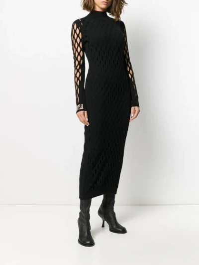 Shop Fendi Ff Motif Detail Mesh Dress In Black