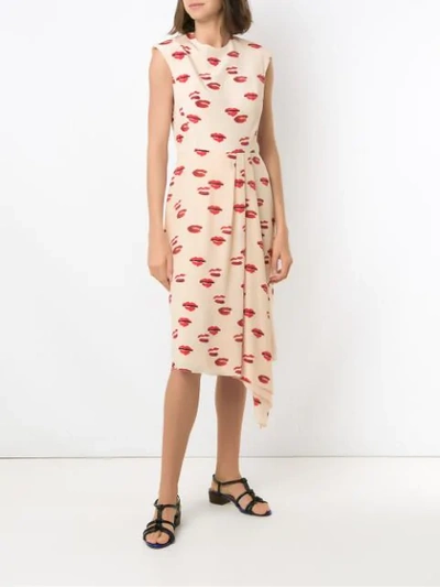 Shop Andrea Marques Mouth Print Pleated Dress In Neutrals