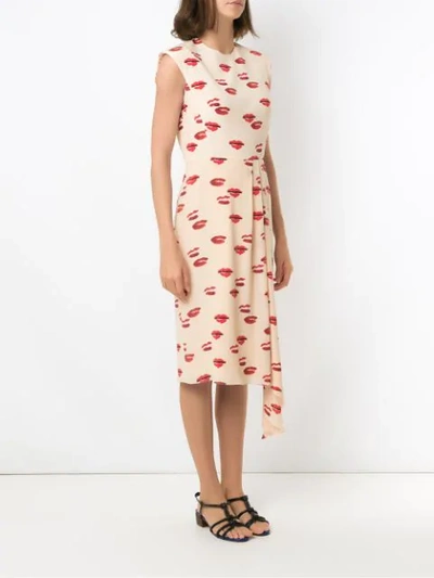 Shop Andrea Marques Mouth Print Pleated Dress In Neutrals