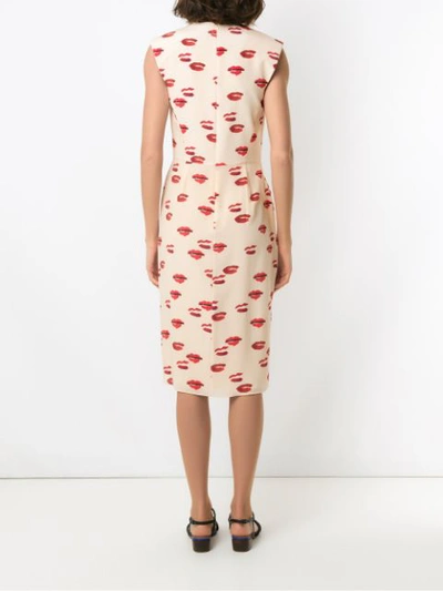 Shop Andrea Marques Mouth Print Pleated Dress In Neutrals