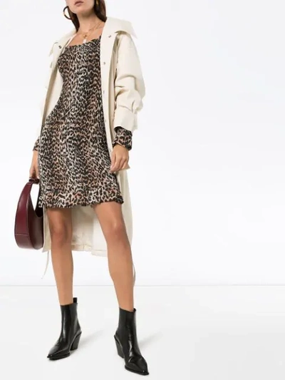 Shop Ganni Leopard Print Mini Dress In Brown