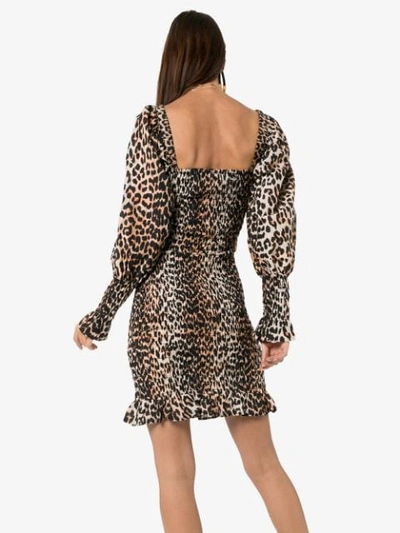 Shop Ganni Leopard Print Mini Dress In Brown