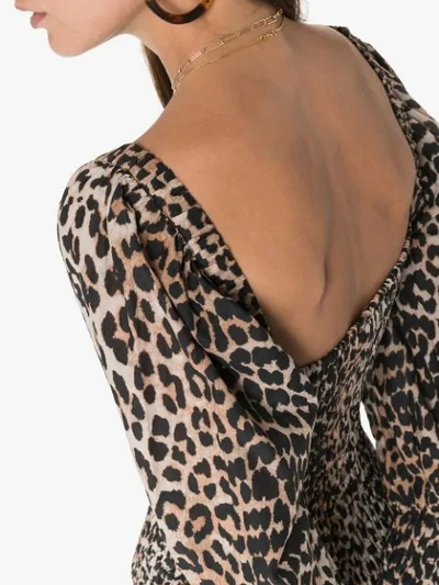Shop Ganni Leopard Print Mini Dress In Brown