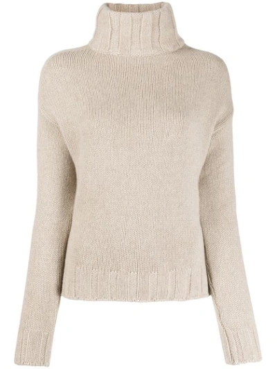 Shop Aragona Turtleneck Knit Jumper In Neutrals