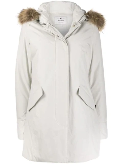 Shop Woolrich Fur Hood Padded Jacket In Neutrals