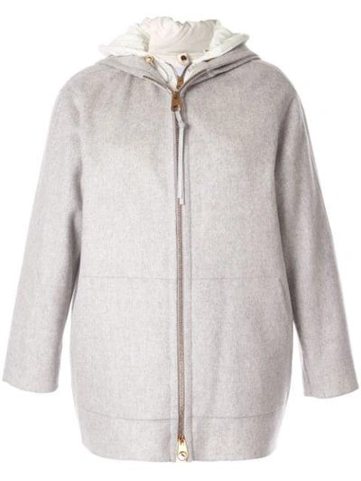 Shop Agnona Hooded Layered Jacket In 011 Silv Sld