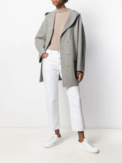 Shop Agnona Contrast Pocket Coat In Grey
