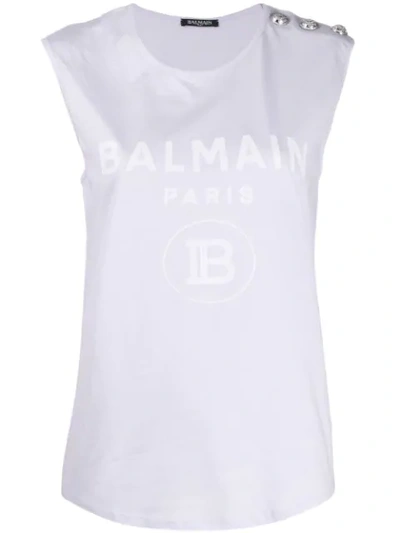 Shop Balmain Logo Print Top In Purple
