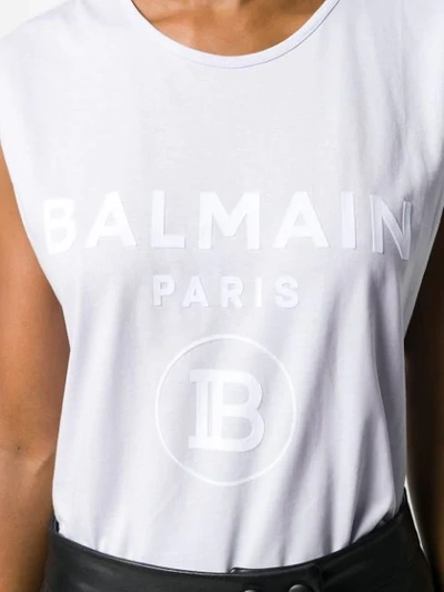 Shop Balmain Logo Print Top In Purple