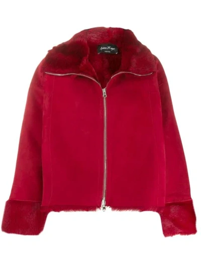 Shop Andrea Ya'aqov Zipped Shearling Jacket In Red