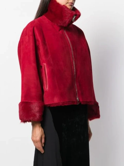 Shop Andrea Ya'aqov Zipped Shearling Jacket In Red