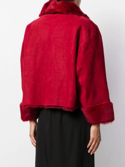 Shop Andrea Ya'aqov Zipped Shearling Jacket In Red