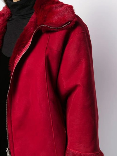 Shop Andrea Ya'aqov Zipped Shearling Jacket In Red