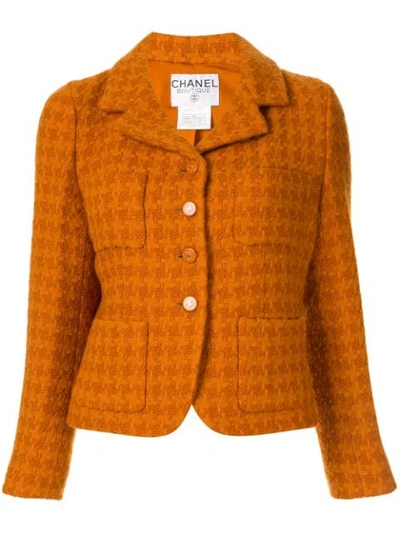 Pre-owned Chanel Long Sleeve Tweed Jacket In Orange