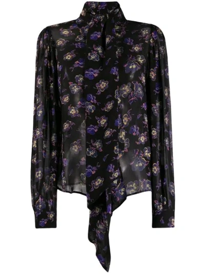 Shop Ganni Floral Blouse In Black