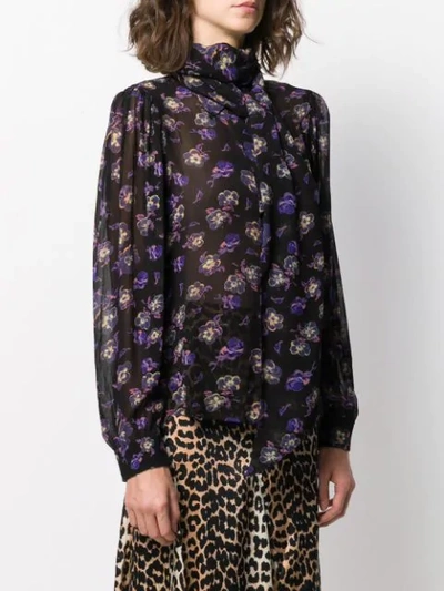 Shop Ganni Floral Blouse In Black