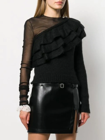 Shop Philosophy Di Lorenzo Serafini Ruffle Knit One-shoulder Top - Black