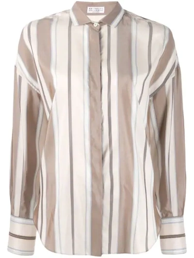 Shop Brunello Cucinelli Striped Shirt - Neutrals