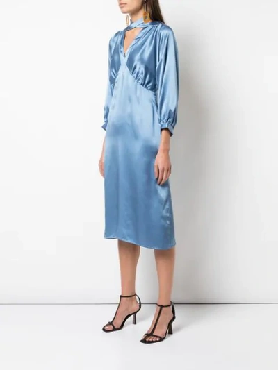 Shop Fete Imperiale Crossover V-neck Silk Dress In Blue