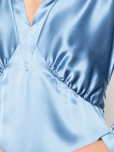 Shop Fete Imperiale Crossover V-neck Silk Dress In Blue