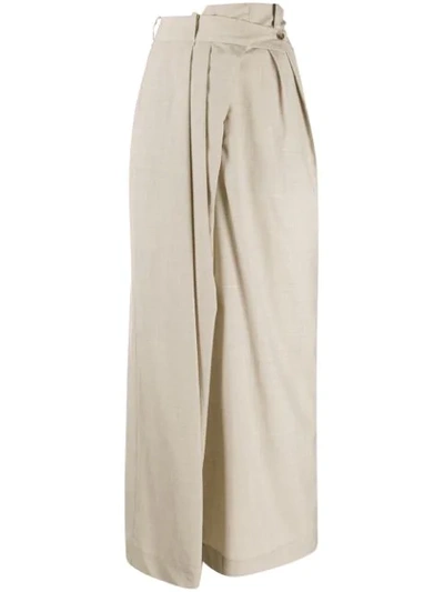 Shop A.w.a.k.e. Pleated Asymmetric Skirt In Neutrals