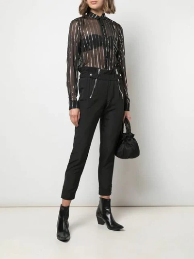 Shop Rta Blythe Striped Sheer Shirt In Black