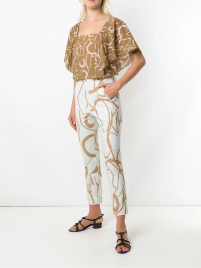 Shop Andrea Marques Printed Slim Fit Trousers In Neutrals