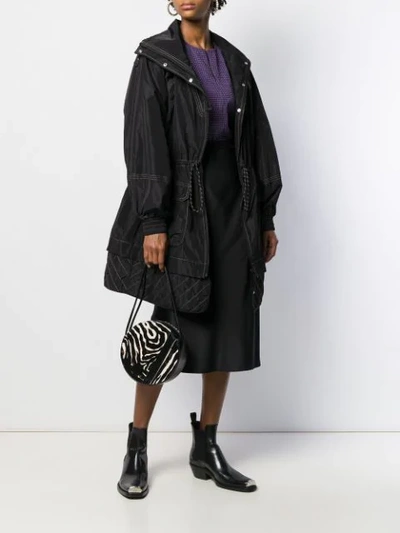 Shop Ganni Oversized Drawstring Detail Parka In Black