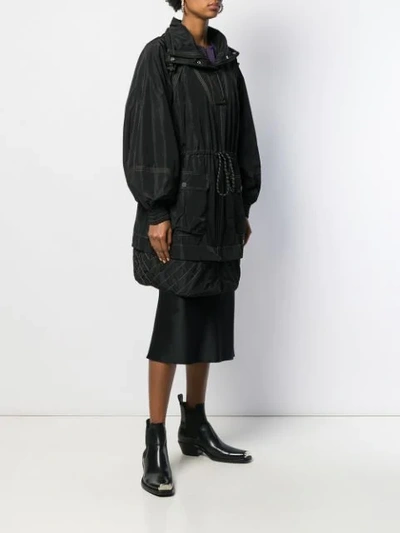 Shop Ganni Oversized Drawstring Detail Parka In Black