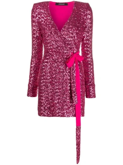 Shop Andamane Sequin Embroidered Side Tie Wrap Dress In 840 Rosa