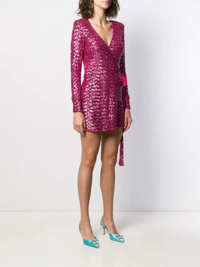 Shop Andamane Sequin Embroidered Side Tie Wrap Dress In 840 Rosa