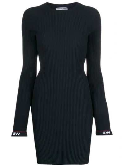 Shop Alexander Wang T Ribbed Flared Cuffs Dress In Blue