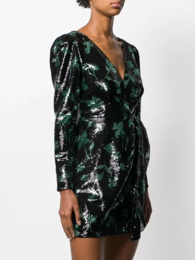 Shop Self-portrait Leaf Sequin Mini Dress In Black