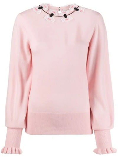 Shop Temperley London Floral Embroidered Fine Knit Sweater In Pink