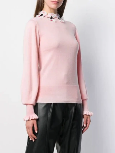 Shop Temperley London Floral Embroidered Fine Knit Sweater In Pink