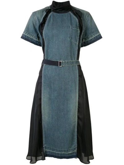 Shop Sacai Panelled Denim Dress In Blue