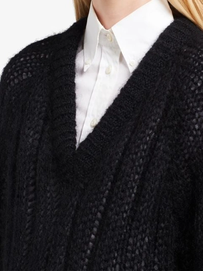 Shop Prada Open Knit Jumper In F0002 Black