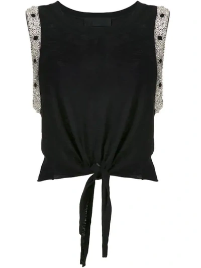 Shop Andrea Bogosian Embroidered Tie Waist Blouse In Black