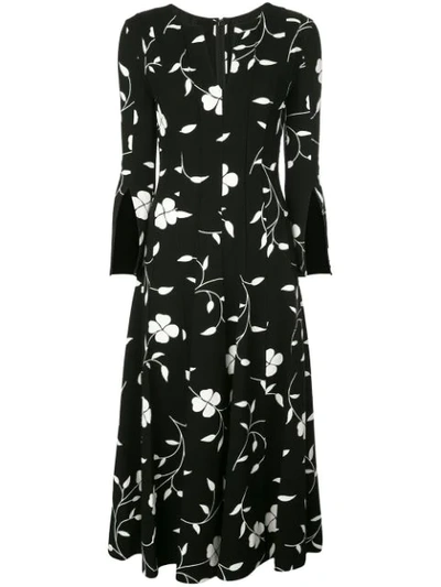 Shop Oscar De La Renta Floral Silhouette Dress In Black