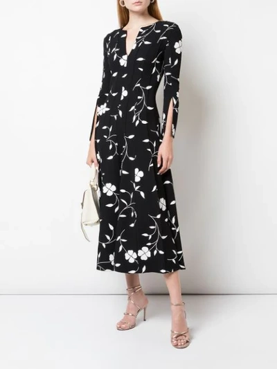 Shop Oscar De La Renta Floral Silhouette Dress In Black