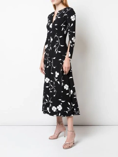 Shop Oscar De La Renta Floral Silhouette Dress In Black