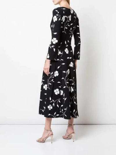 Shop Oscar De La Renta Floral Silhouette Dress In Black