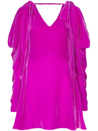 Shop Les Rêveries Bow-embellished Velvet Mini Dress In Pink