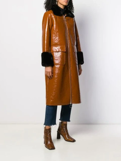 Shop Stand Studio Contrast Zipped Coat In Brown