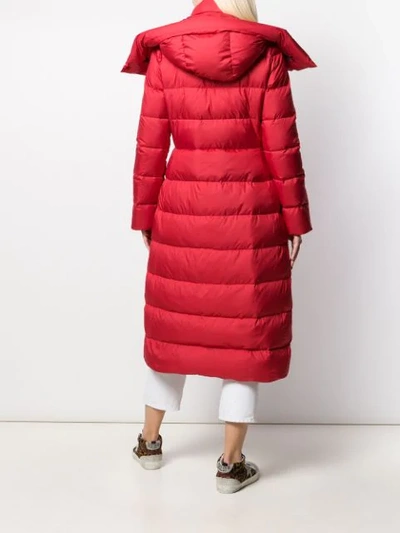 Shop Aspesi Long Hooded Down Coat In Red