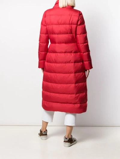 Shop Aspesi Long Hooded Down Coat In Red