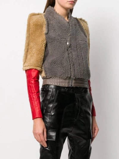 Shop Rick Owens Cropped Shearling Jacket In Neutrals