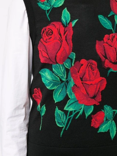 Shop Dolce & Gabbana Roses Intarsia Knitted Top In Black