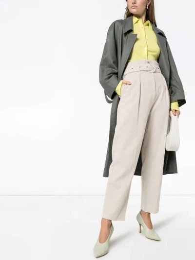 Shop Low Classic Belted High-rise Trousers In Grey